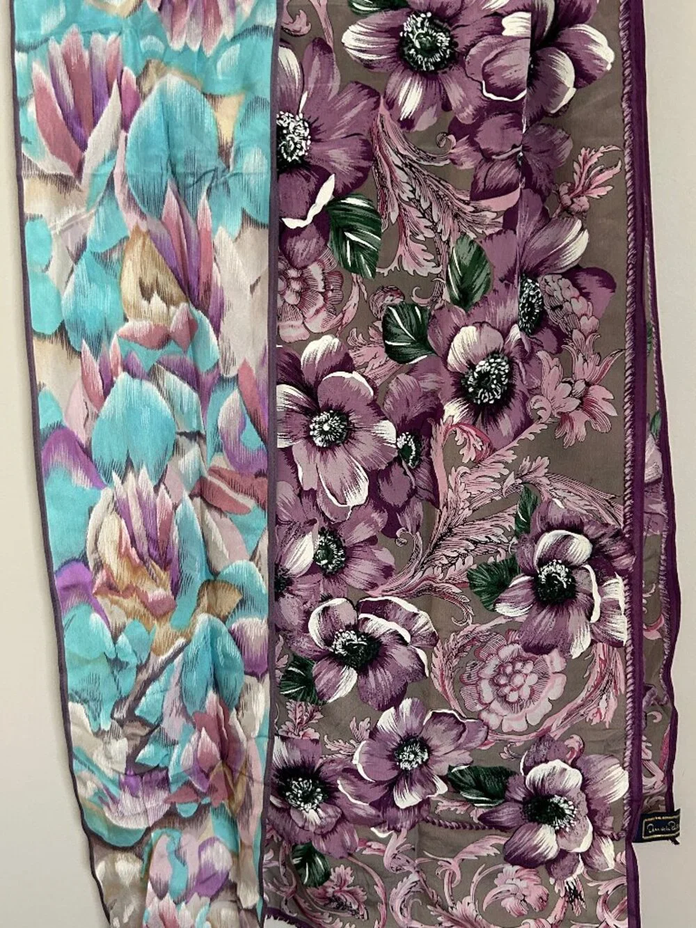 Nice Lot of 2 Oscar de la Renta Silk Floral Oblong Scarves Great Condit/Vintage
